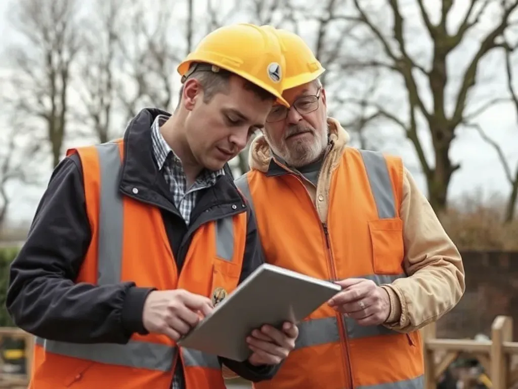 Two professionals working on general boundaries rule near Gravesend